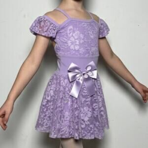 Theatricals Child Lavender Lace Off-Shoulder Dance Leotard Costume Dress CXS NWT